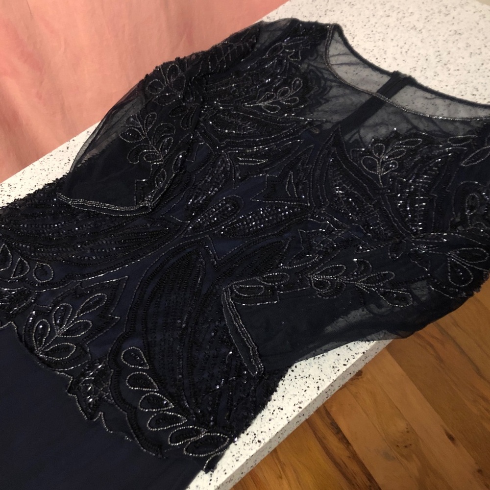 Pisarro Nights 10 deep navy mother of bride cruise sequins formal long dress - Picture 10 of 11